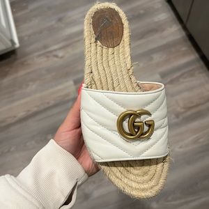 Gucci White Leather Espadrille Slide